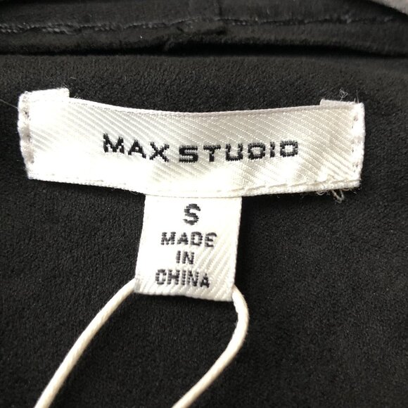 Max Studio Faux Suede Open Front Draped Jacket Black Size S Pocket Stretchy - Picture 3 of 15